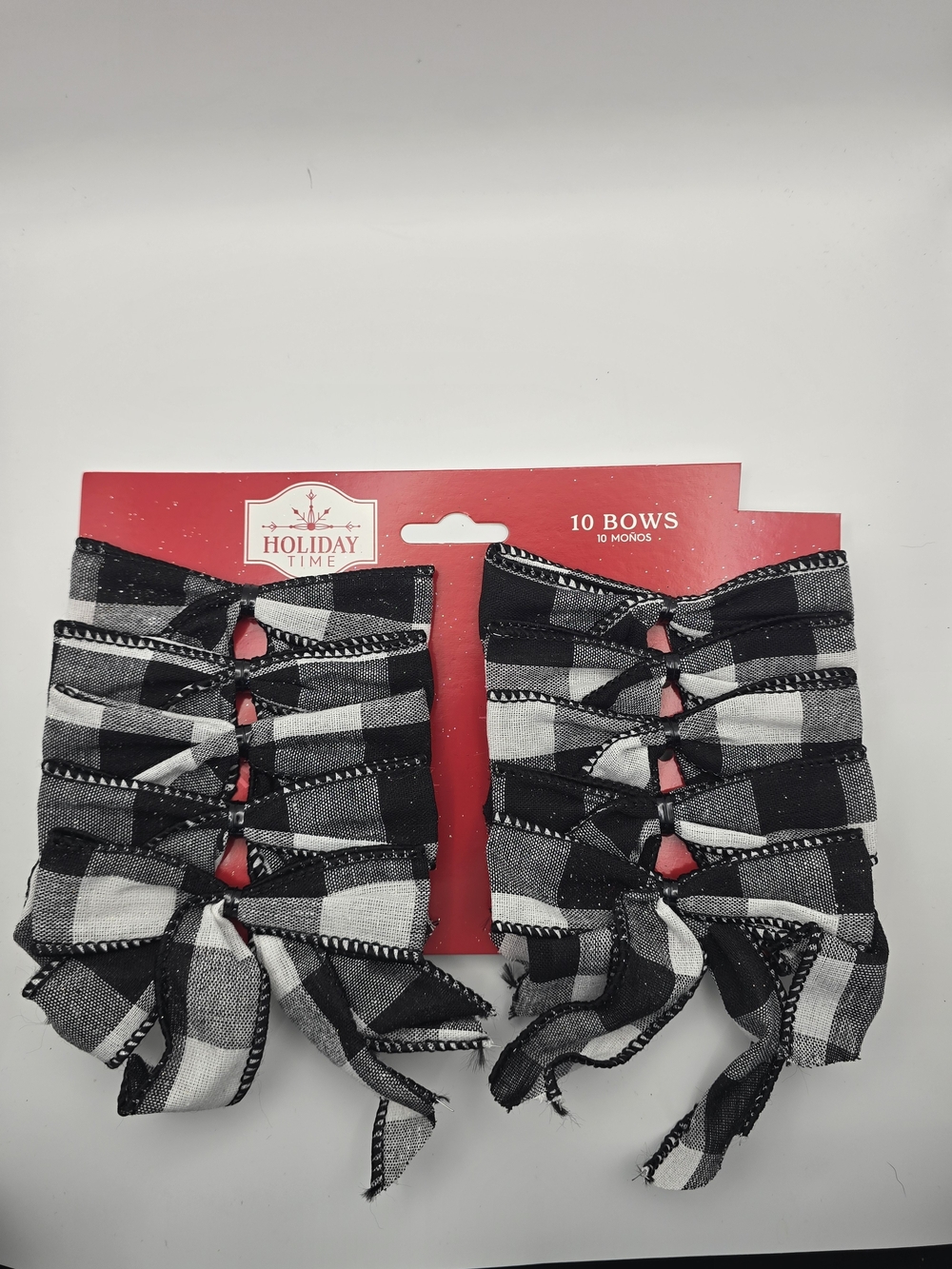 Holiday Time Black & White Buffalo Check Ribbon Bows - Pack of 10